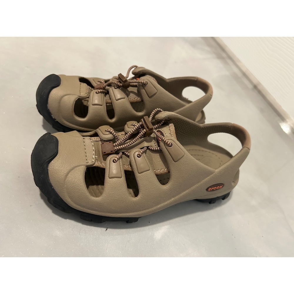 Crocs Kids Swiftwater Expedition Sandals Khaki Tan Black Bungee Lace Size W6